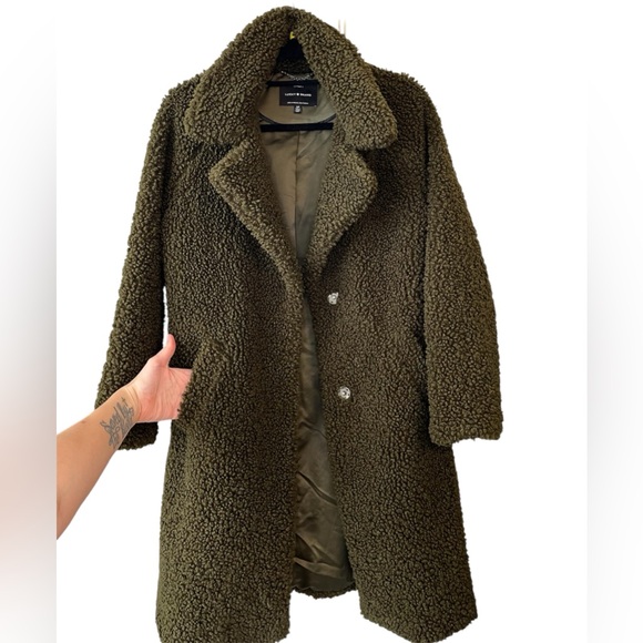 Lucky Brand Olive Green Teddy Fuzzy Soft Shearling Snap Front Peacoat Size S - Picture 4 of 13